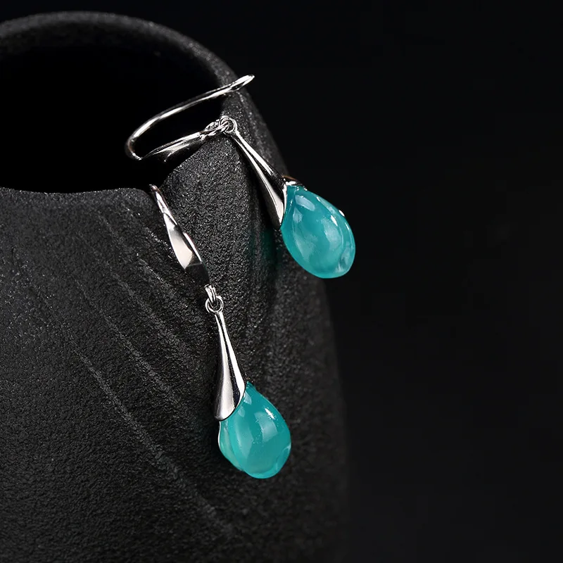 

PURE NATURAL BLUE AMAZONITE 925 STERLING SILVER PURE HANDMADE EARRINGS ELEGANT WILD WOMEN DROP EARRINGS 2018 NEW CHARMS JEWELRY