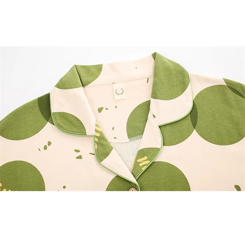Caiyier 100% Cotton Pajamas Set Cute Avocado Green Dot Short Sleeve Sleepwear High Quality Pijama Ladies Casual Summer Nightwear | Женская