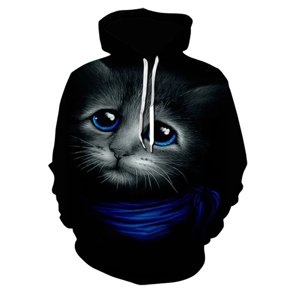 

Autumn and Winter cartoon graphic Streetwear Unisex Funny Cat animal Hoodie oversized 3d Printed harajuku Sweatshirts black Coat