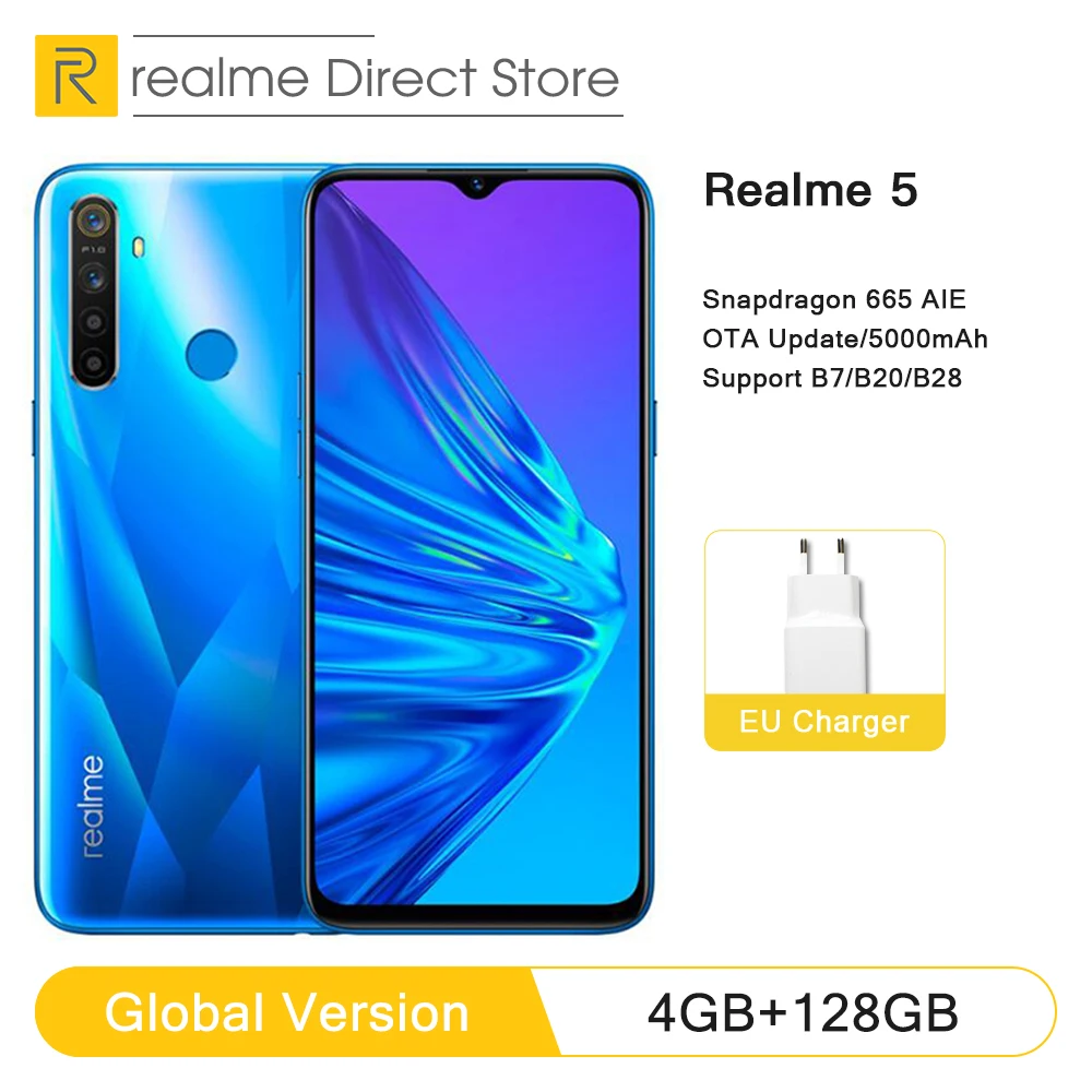 Глобальная версия realme 5 4 Гб RAM 128 ГБ ROM 6 &quotмобильный телефон Snapdragon 665 AIE