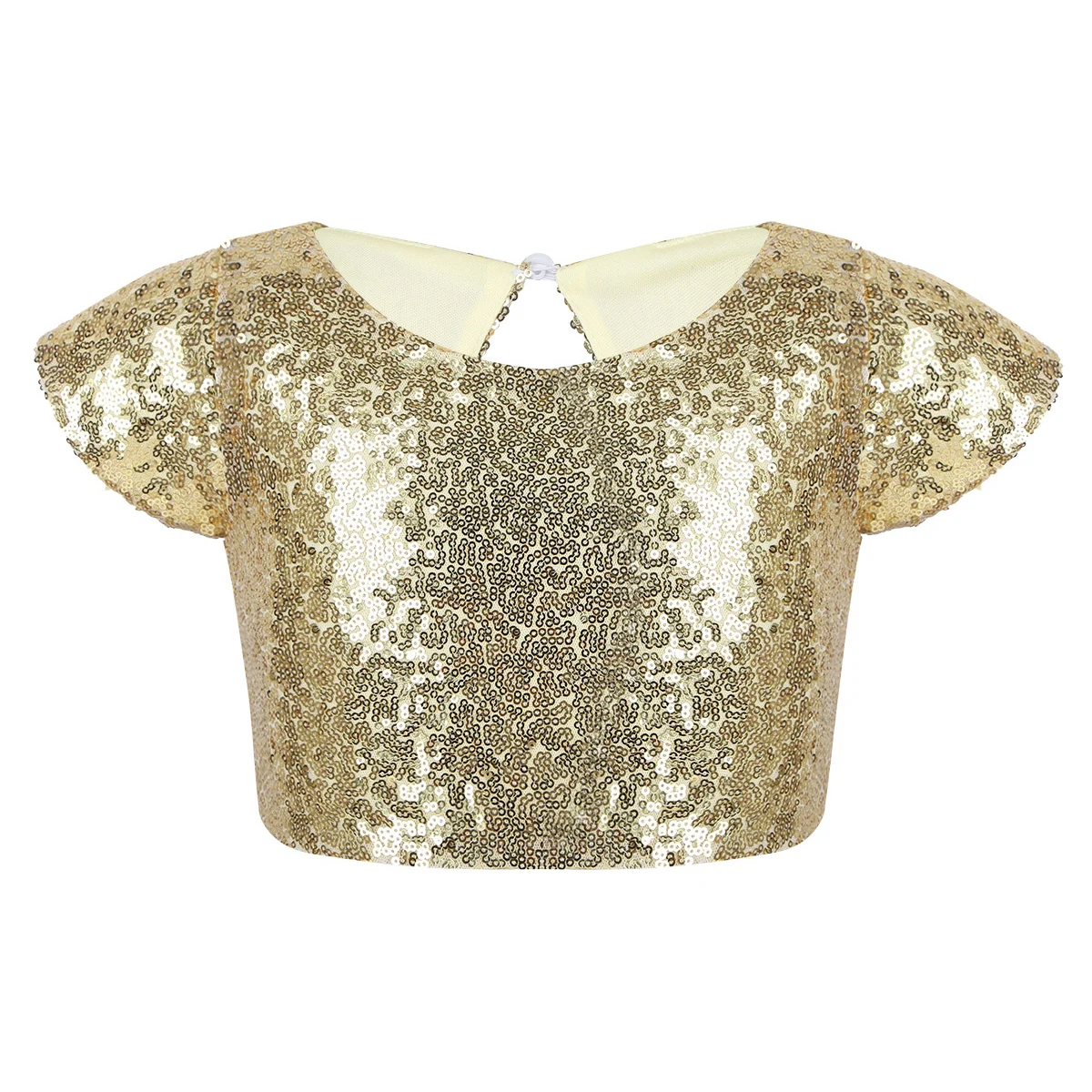 Girls Sequins Ballet Crop Top for Dance Costumes Cap Sleeves Sparkly Keyhole Back Stage Performance Birthday Party Daily Wear |