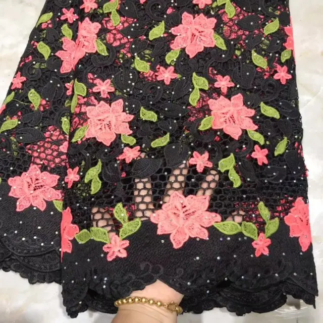 Новейшая Цветочная вышивка швейцарская вуаль африканская кружевная ткань 2019