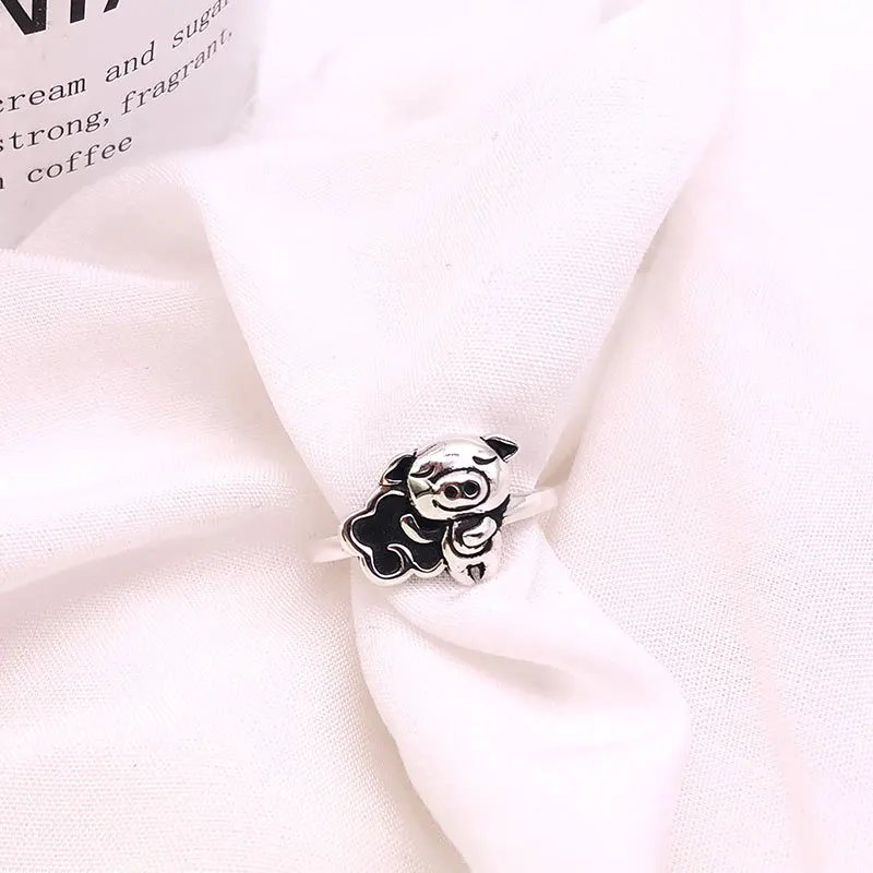 

S925 Sterling Silver Piglet Ring 2020 Zodiac Year of the Pig Cute and Ruyi Chinese "Lucky" Ring Exquisite Jewelry Ring