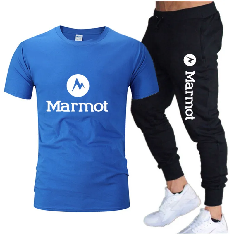 

2021 men's sport t-shirt+ trousers high quality cotton t-shirt jogging suit Tracksuit Sportsuit Set Casual Men Set two Pieces