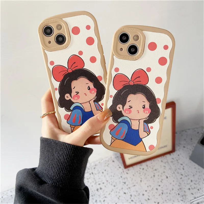 

Disney cute Snow White suitable for iphone12pro Apple 11/13 mobile phone shell xr soft xsmax vertical stripe leather phone Case