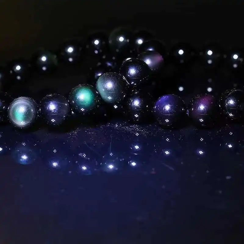 

1pc 10mm-14mm Natural Black Obsidian Bead Bracelet Chakra Crystals Stone