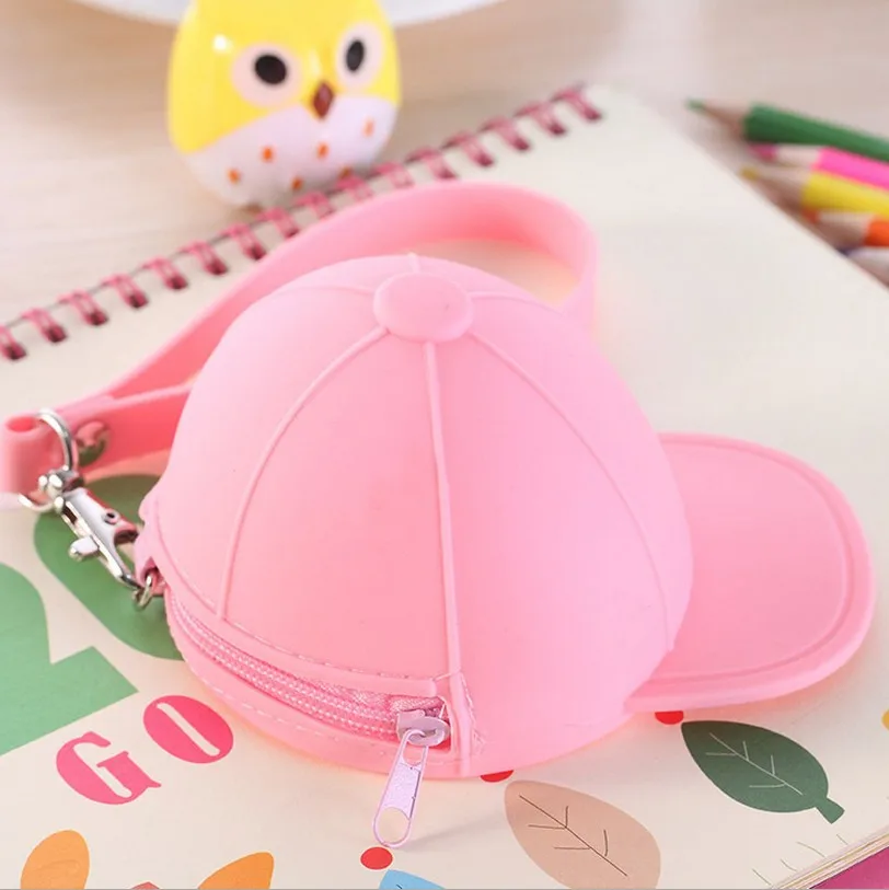 

Silicone ladies coin purse cute baseball cap coin box zipper girl USB cable earphone storage bag silicone hat coin purse