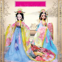 16 scale 30cm long hair queen ancient costume hanfu fairy dress barbi doll 12 or 20 joints body model toys gift for girl