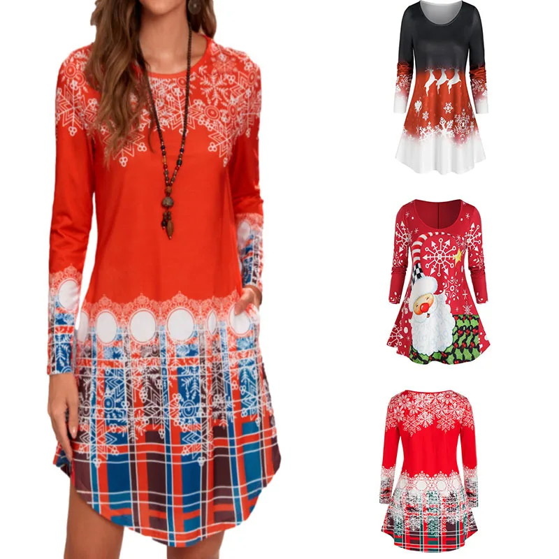 

Женское платье с длинным рукавом, круглым вырезом и карманами