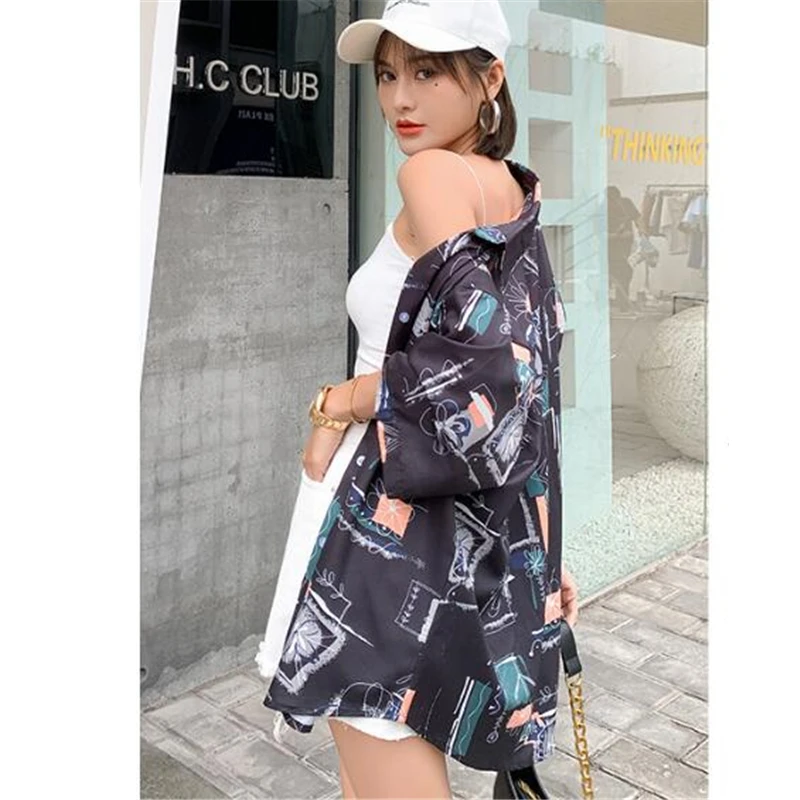 

2021 Summer Fashion New Print Letter Large Size Loose Lapel Short Sleeve Single Breasted Shirt Female Top Trendy H026