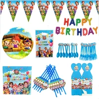 cocomelon theme family party tablecloth paper cups plates straws birthday party supplies kids toy baby shower decoration