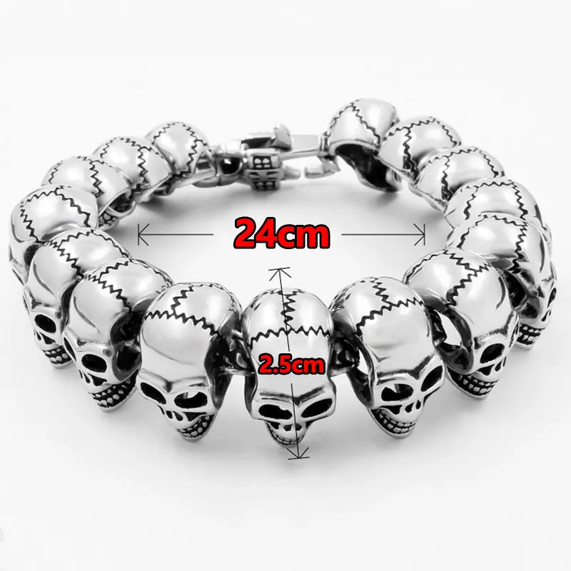 

Creative Retro Punk Stainless Steel Skull Charm Bracelet Men Bangle Man Jewelry Self defense Chain Outdoor EDC tools