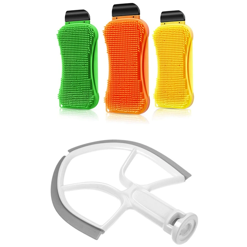 

1X 5 Quart Flex Edge Beater For Kitchen Bowl-Lift Stand Mixer & 3X Kitchen Silicone Sponge Dish Washing 3-In-1