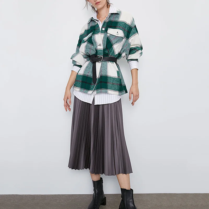 Винтажная стильная негабаритная клетчатая куртка пальто для женщин мода 2019