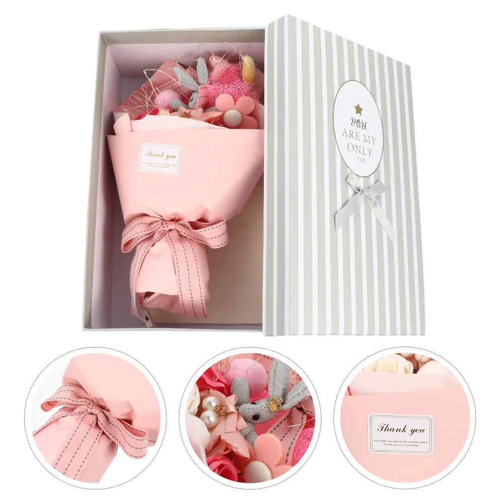 

1 Set Artificial Soap Flower Bouquet with Lights and Doll Rose Bouquet Gift Box