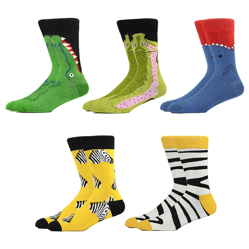 

Men Fashion Harajuku Unisex Fun Socks Cartoon The Crocodile Mouth A Zebra Stripes SOX Happy Skateboard Sports Crew Funny Socks