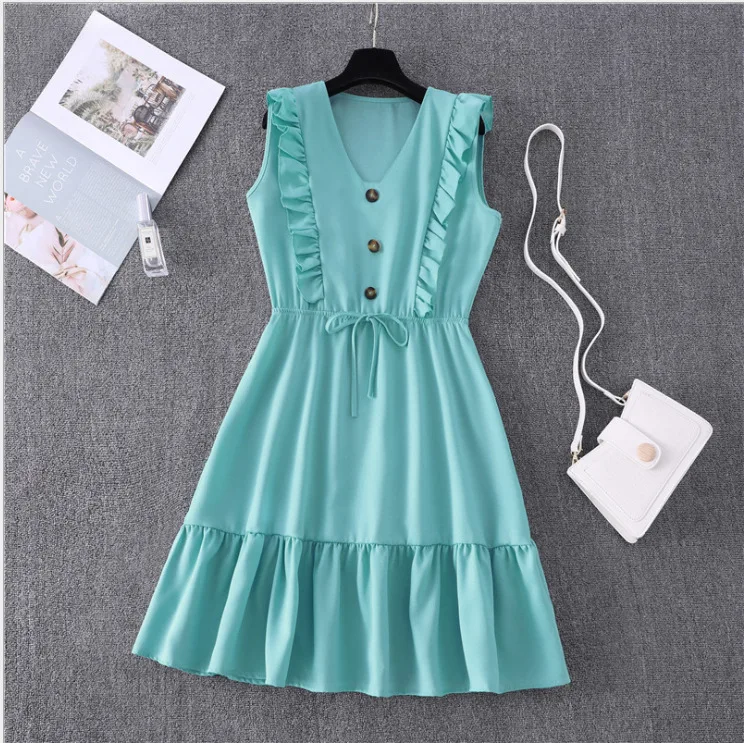 

Women Summer Dress Casual Boho Beach Ruffles 2020 Mini Dress Party Sexy V-Neck High Waist Female Dresses