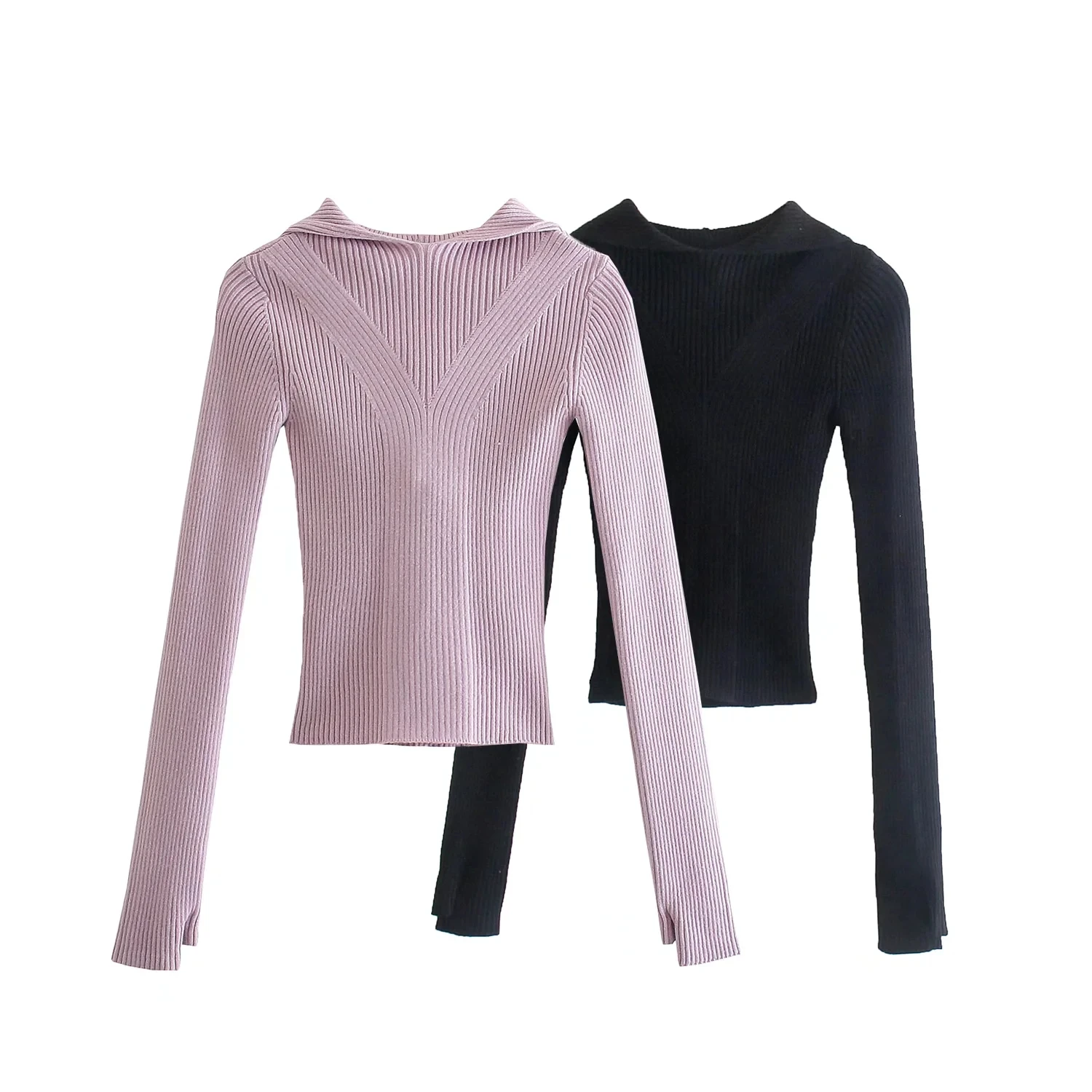 

Women 2021 za fashion thumb detail hooded sweater with a round neckline vintage o neck long sleeve female pullovers chic tops