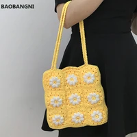 hand woven women shoulder bag handmade crochet knitted women handbag fashion cotton weave ladies hand bags womens bag new