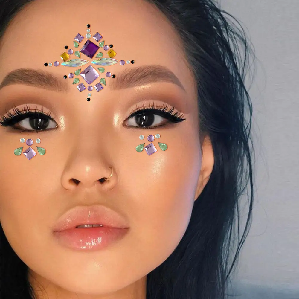 

Face Gems Adhesive Glitter Jewel Tattoo Sticker Festival Rave Party Body Make Up Letters Feather Body Art Tattoos Dropshipping