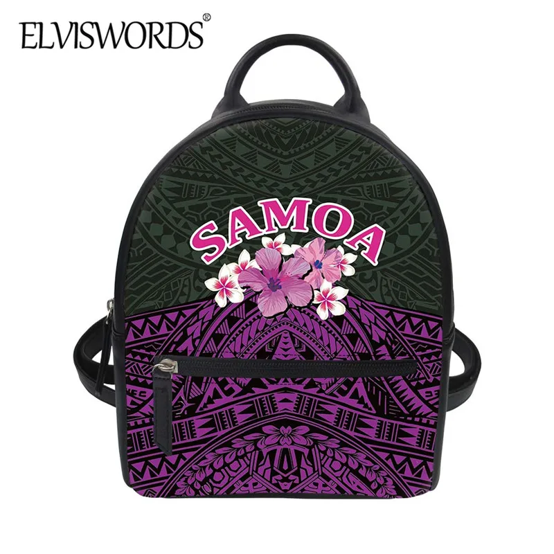 

ELVISWORDS Women Fashion Mini PU Backpack Samoa Tribal Flowers Print Luxury Shoulder Pack Casual Travel Bag for Teen Girls