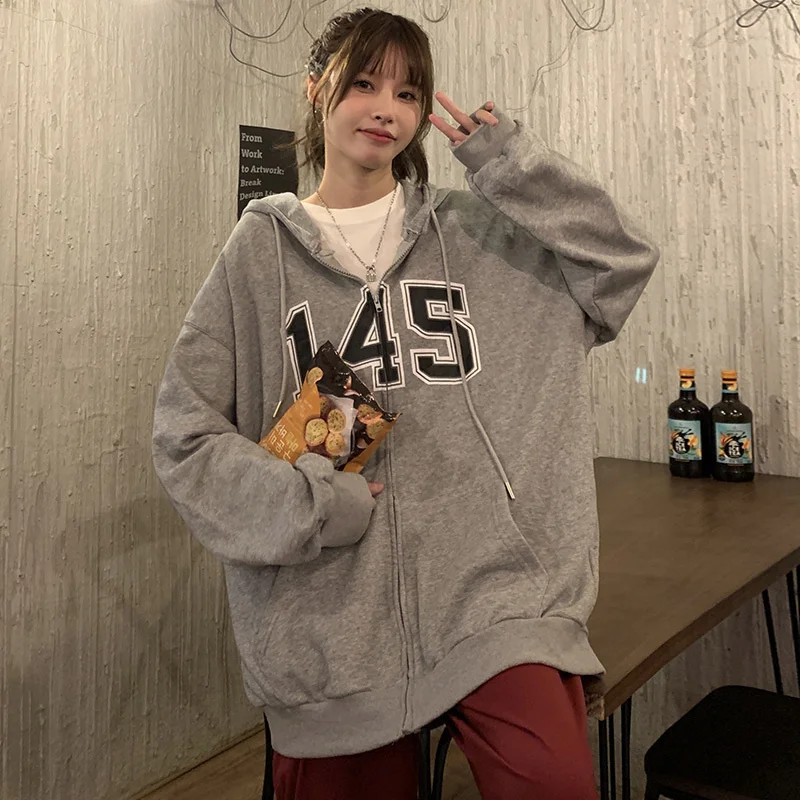 

Свитер на молнии для женщин, Осенний Тонкий Свободный кардиган с капюшоном