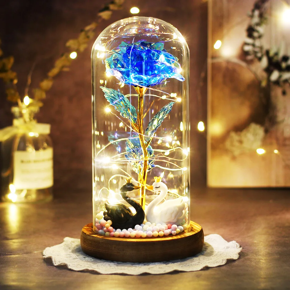 

Artificial Eternal The Beast Beauty Rose Eternelle Flower In Glass Dome LED Home Decor Mother's Birthday Valentines Day Gift