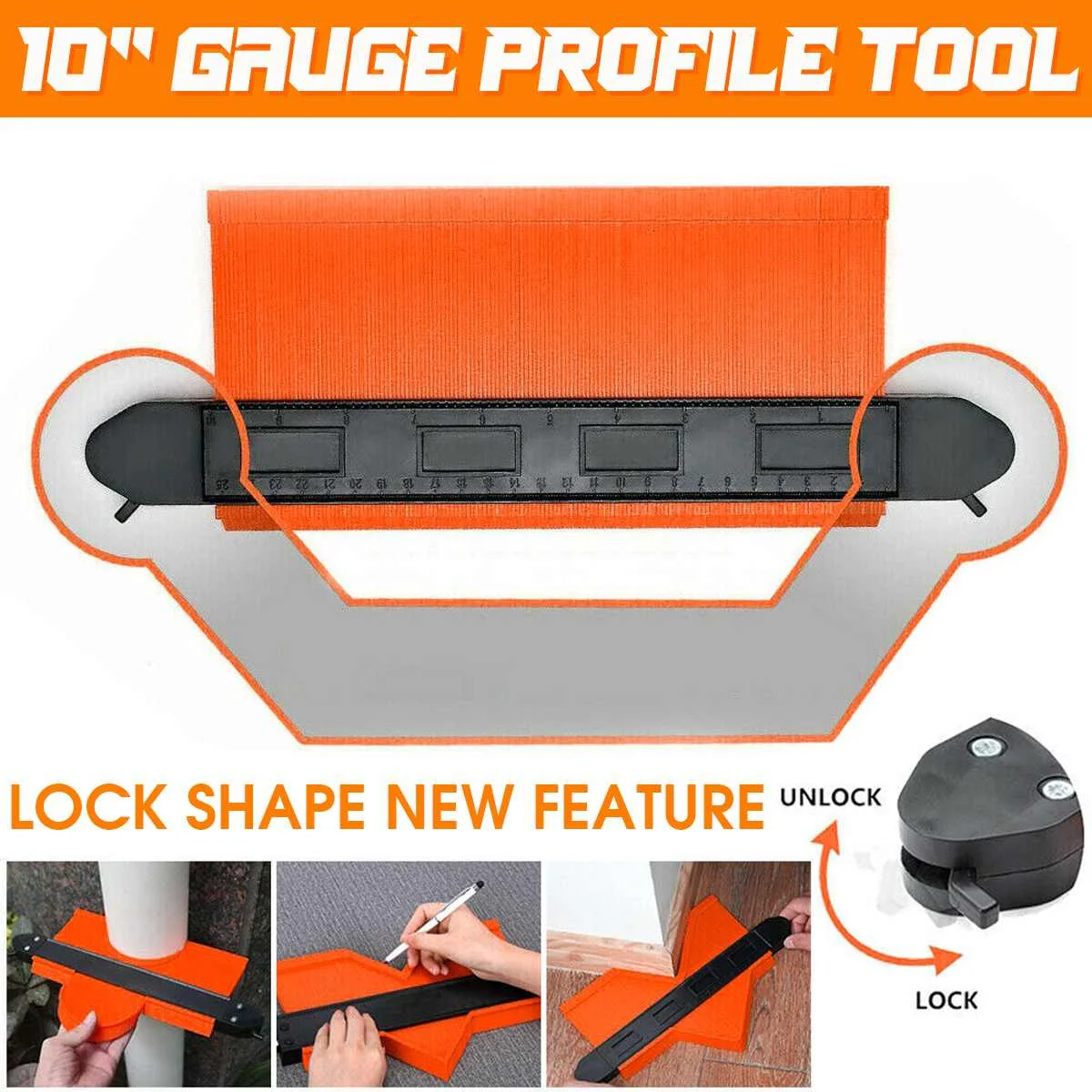 

Линейка для профилей и ламината, инструмент для формирования кромок под дерево, 10 дюймов, Модернизированный контур