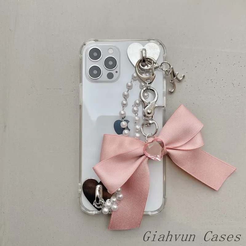 3D Bow Pearl Bracelet Chain Soft Phone Case For iphone 14 13 12 Pro Max 11 6 6S 7 8 Plus X XR XS Max SE For Samsung S22 Ultra images - 6