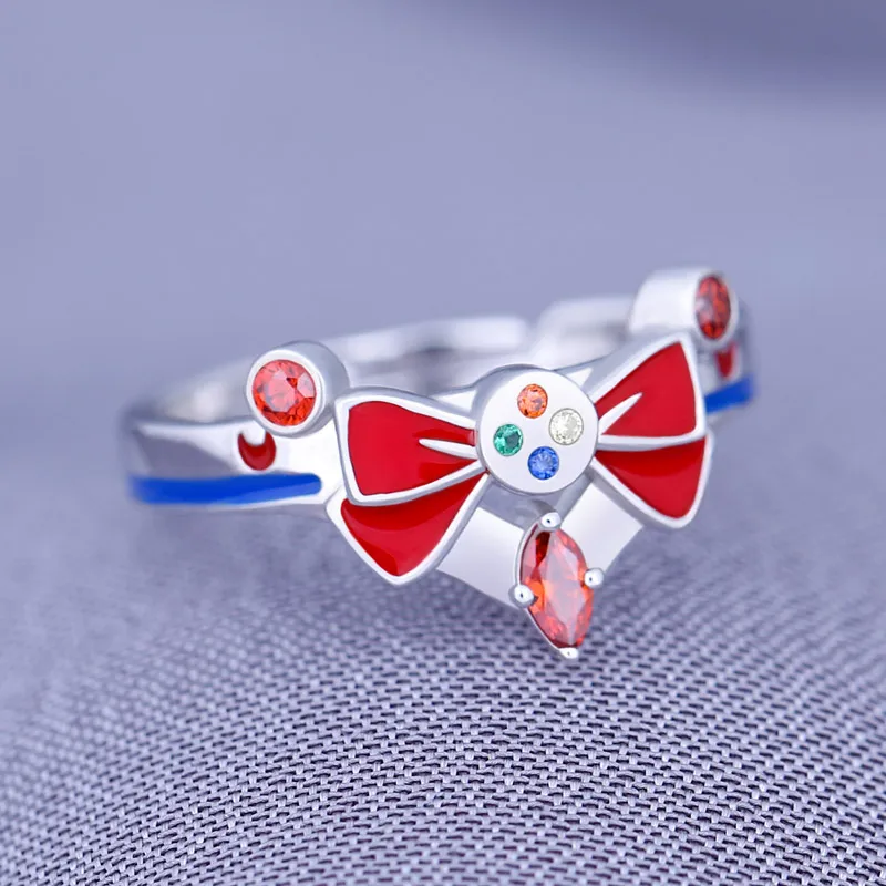 

Fashion Anime Ring Sailor Moon Tsukino Usagi Cute 925 Sterling Silver Finger Ring Cosplay Adjustable Jewelry Ring Xmas Gift