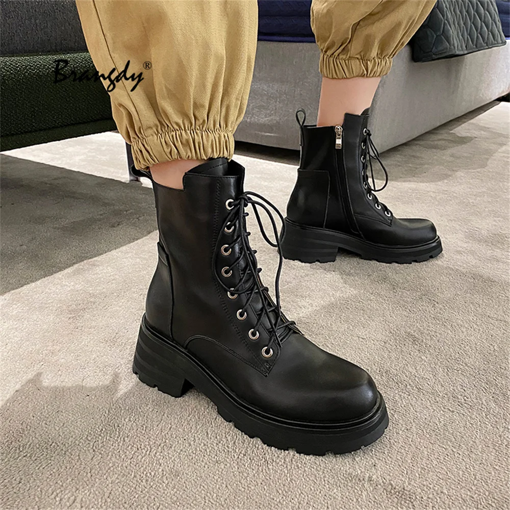 Ботильоны Brangdy для женщин массивные ботинки на платформе женские из натуральной