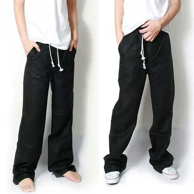 Мужские льняные свободные длинные брюки размера плюс на завязках пляжные