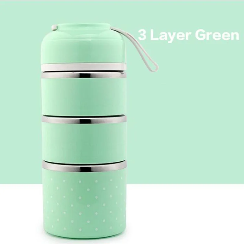 3 layer green Японский тепловой термос для обедов чашка коробка герметичная Нержавеющая Сталь Bento Box Дети Портативный Пикник школа пищевой контейнер кухонный - Цвет: 3 layer green