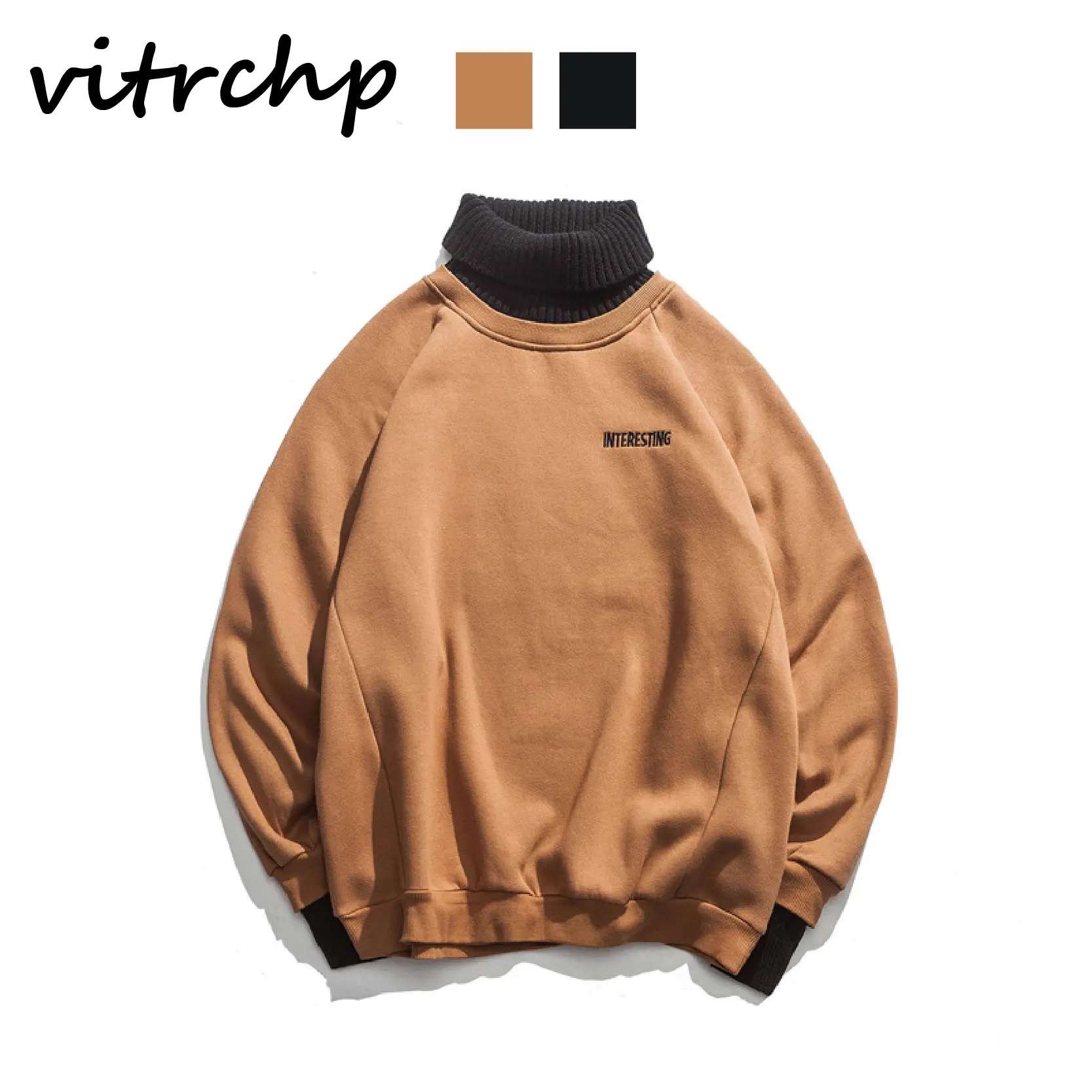 

2021 Autumn New Hong Kong Style High Neck Simple Loose Men and Women Couples Literary Korean