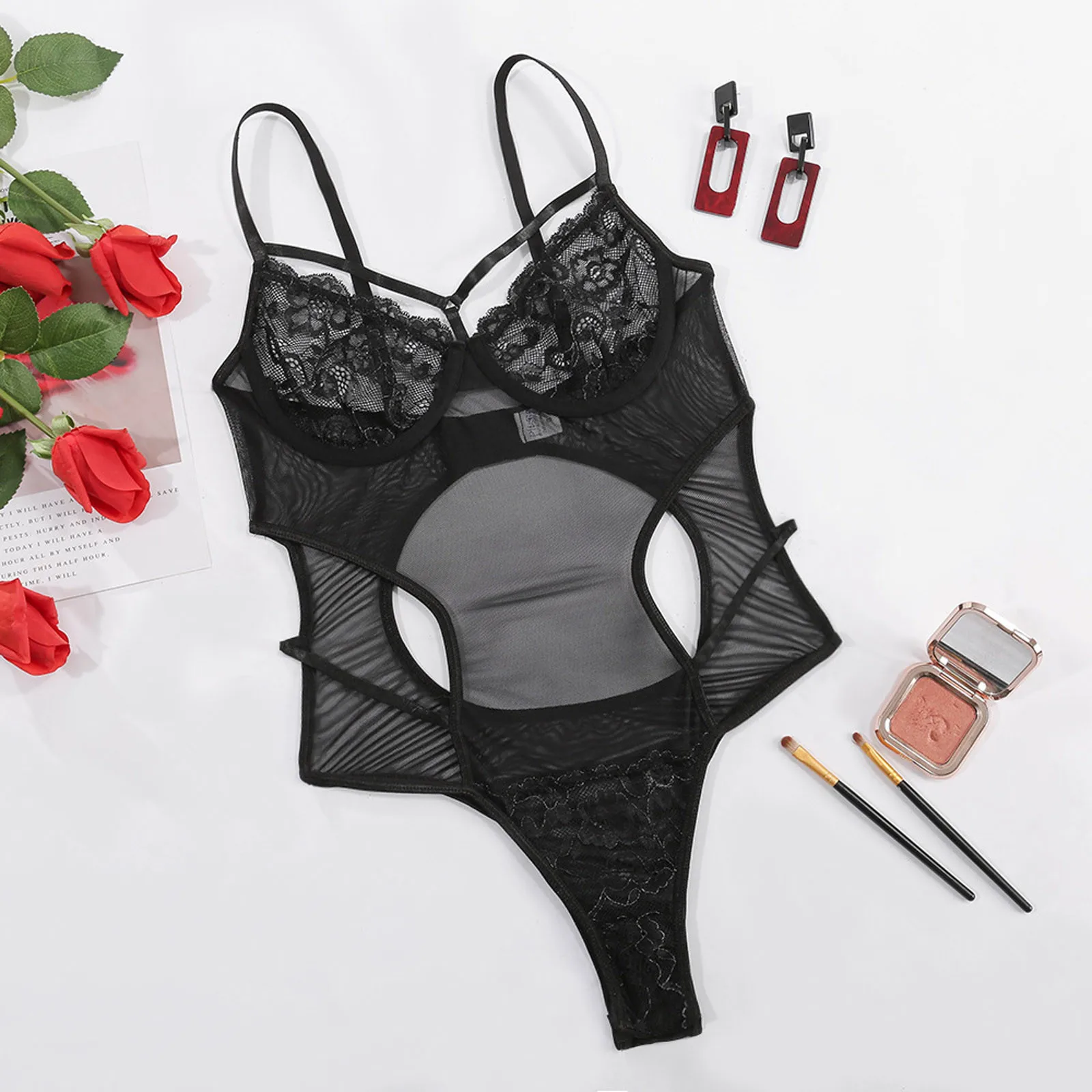 

Erotic Underwear Ladies Transparent Lace Sleepwear Sexy Lingerie Baby Doll Hollow Out Costume Temptation Lenceria Mujer S-L