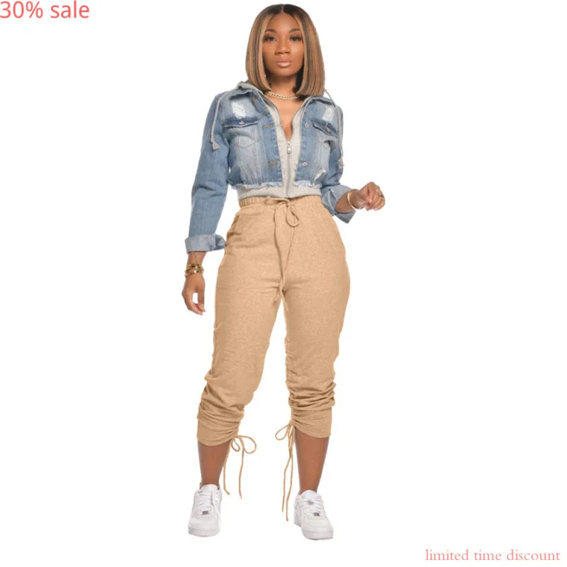 Женские леггинсы с высокой талией модные плиссированные тренировочные брюки