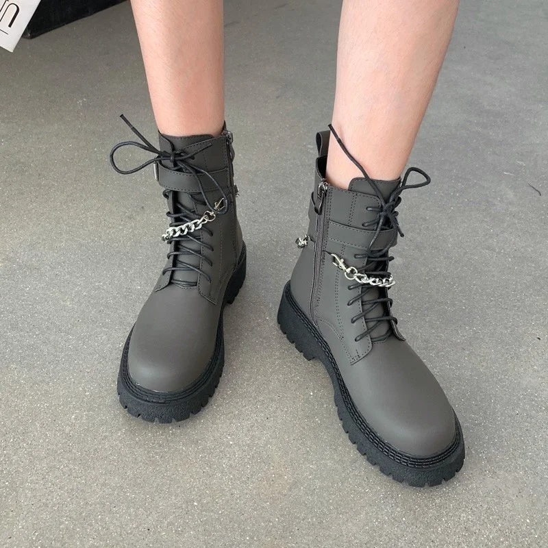 

Zoorose Martin Boots Women's Thick Bottom Round Head Short Boots British Style INS Side Zipper Green Autumn Winter Knight Shoes