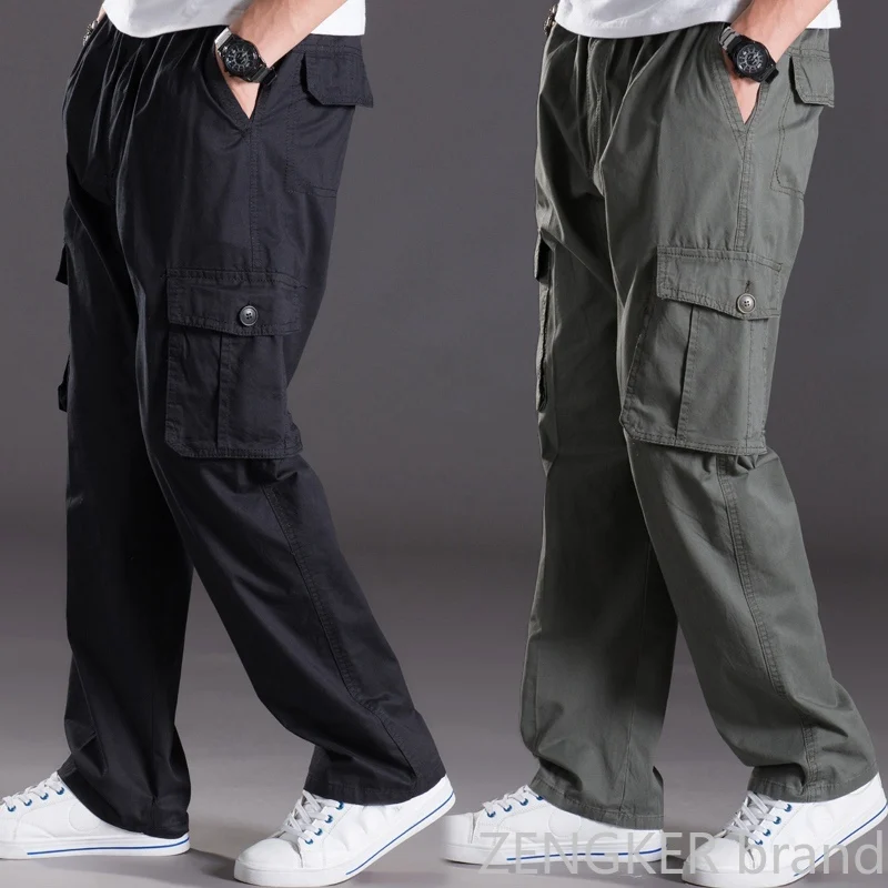 Брюки мужские весенне-летние, тонкие, повседневные, размера плюс, с несколькими карманами, штаны оверсайз, эластичные от AliExpress WW