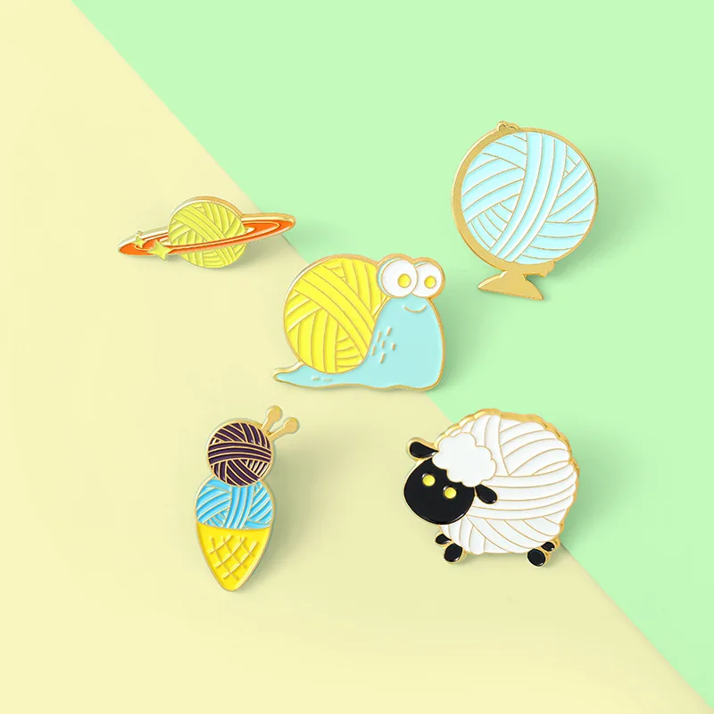 Creative Cartoon Yarn Ball Dolls Enamel Brooch Fun Lamb Snail Planet Badge Pins Collar Backpack Accessories Gifts for friends images - 6