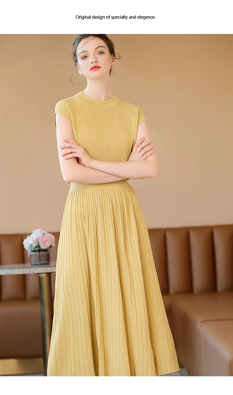 Простой дизайн модные женские комплекты водолазка без рукавов вязанный Топ