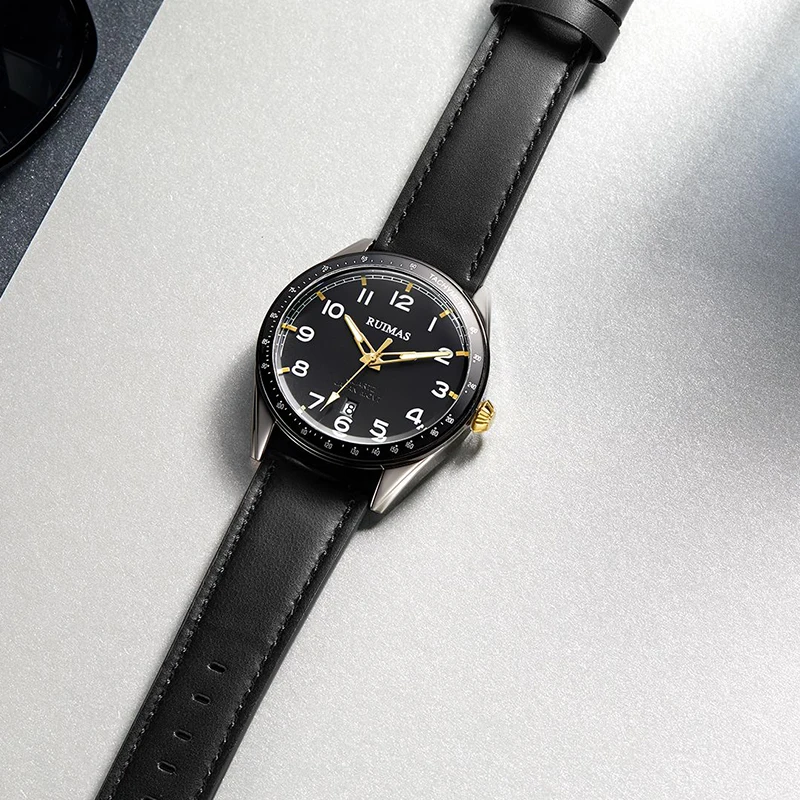 RUIMAS Простые повседневные Роскошные Кварцевые часы мужские военные кожаные