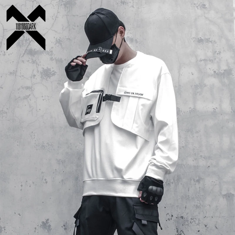 

11 BYBB'S DARK Men Patchwork Sweatshirt Hip Hop Streetwear 2021 Fashion Harajuku Fake Two Piece O-Neck Pullover Loose Tops WB320