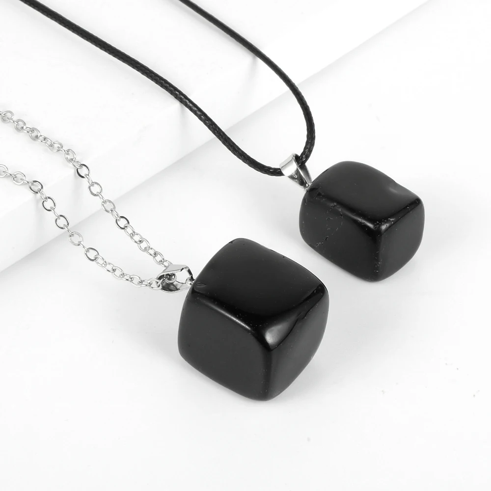 

Men Women Obsidian Irregular Statement Pendant Necklace Jewelry Black Natural Stone Waxed Cord Adjustable Clavicle Chain Choker