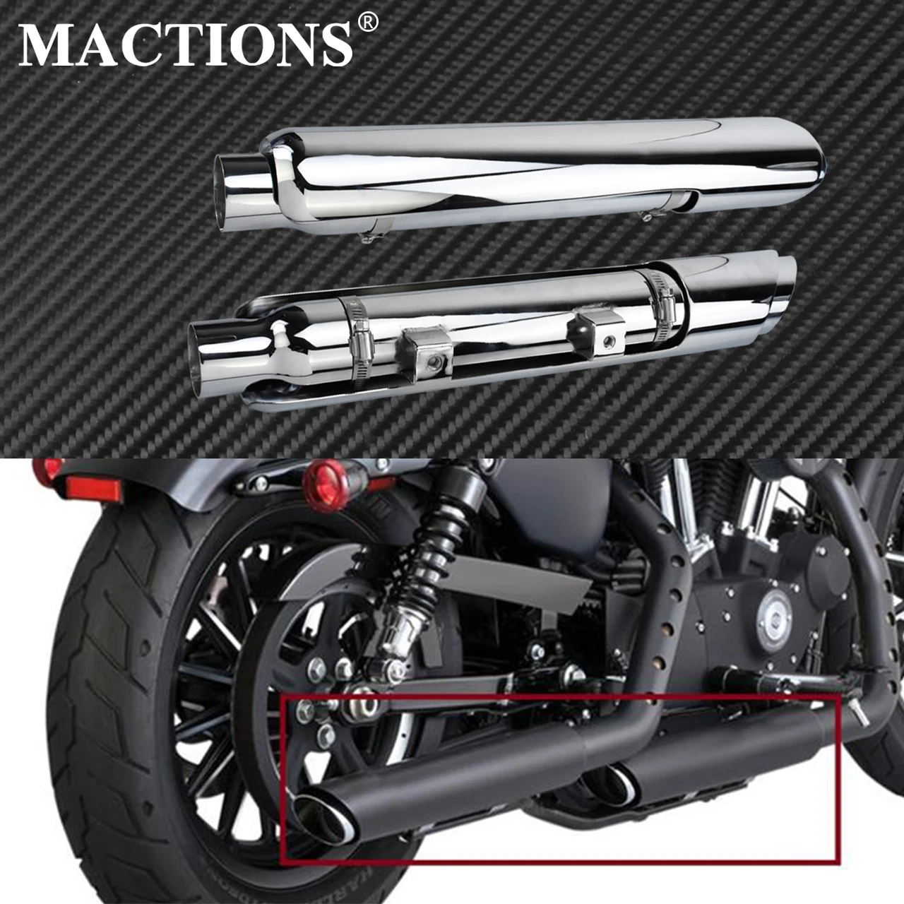 

Motorcycle Chrome Slip-On Mufflers Exhaust Pipes W/ Heat Shield For Harley Sportster 883 1200 XL 72 48 Iron Models 2014-19 2020