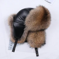2021 winter mens 100 real silver fox fur bomber hat raccoon fur ushanka cap trapper russian man ski hats caps real leather