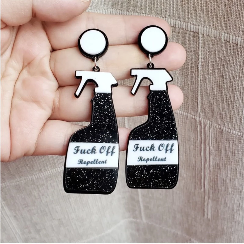Glitter Pink Blue Repellent Spray Bottle Drop Earring For Women Girls Funny Acrylic Long Dangle Earrings Rock Party Jewelry Gift | Украшения