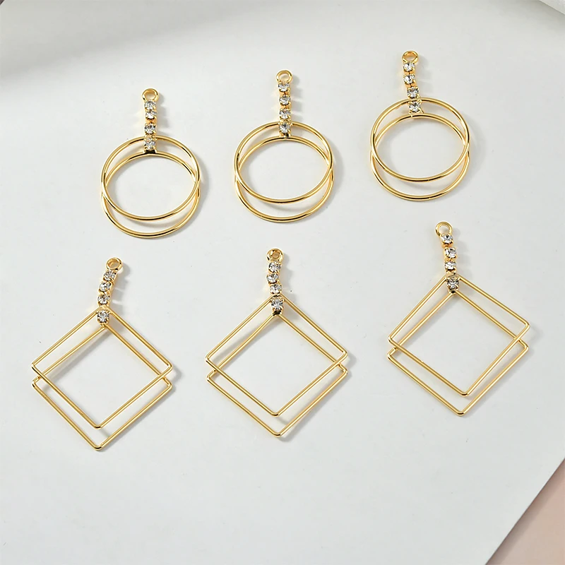 

New Listing 12pcs/lot Zircon decoration geometry shape copper floating locket charms diy jewelry making earring accessory