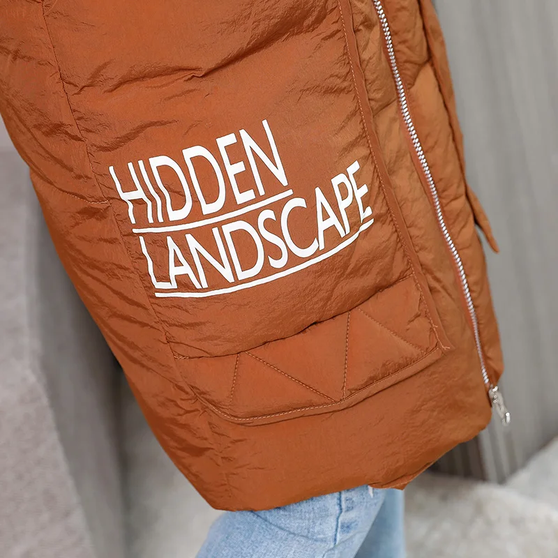 Женский плотный теплый длинный жилет размера плюс 4XL осенне-зимний с буквенным