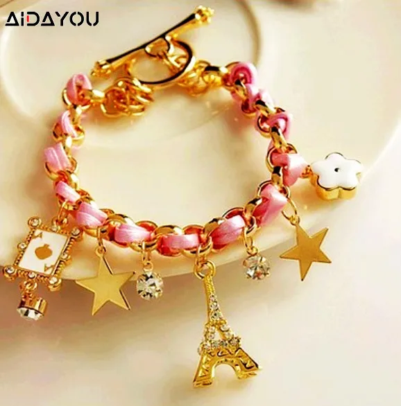 Женский браслет цепочка золотой с Эйфелевой башней ювелирное изделие новинка