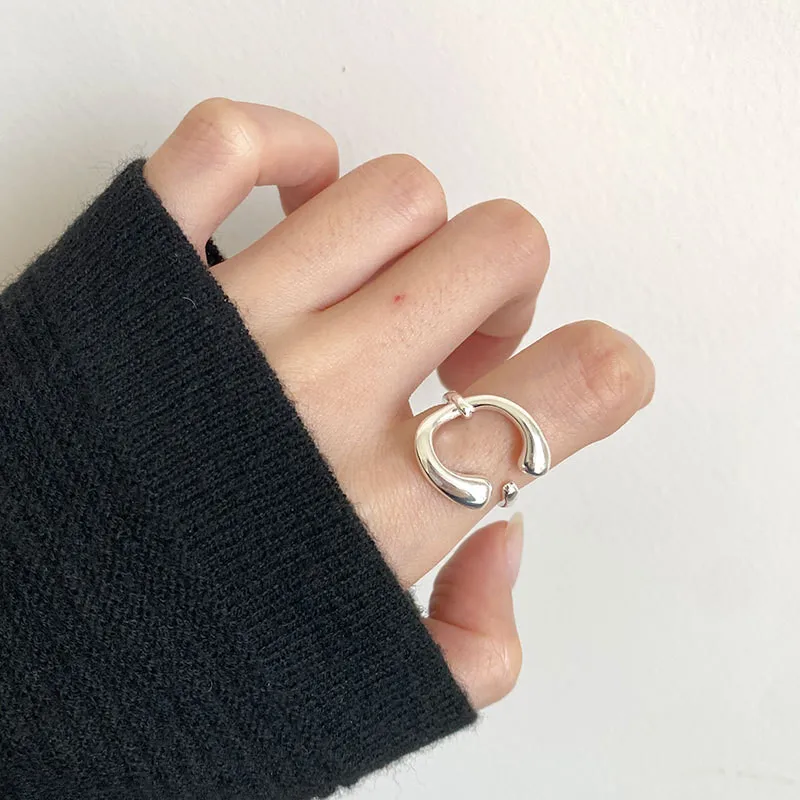 

New Real 925 Sterling Silver Rings For Women Finger Fine Jewelry Minimalist Geometric Letter Ring Female Gifts Accessories